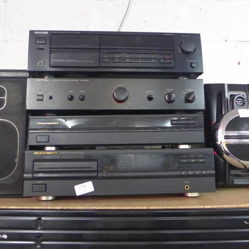 2149 - A quantity of stereo equipment including a Kenwood KX-5030 stereo cassette deck, a Rotel RA-920AX st... 