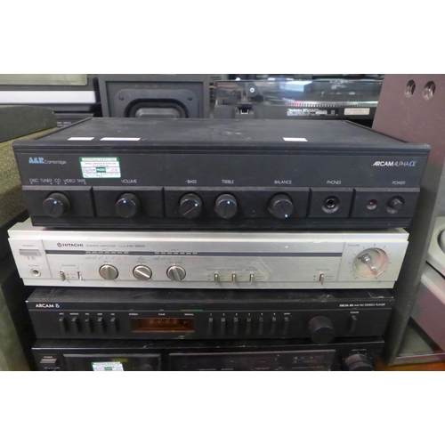 2176 - A quantity of stereo equipment including an A and R Cambridge Arcam Alpha amplifier, a Hitachi HA-28... 