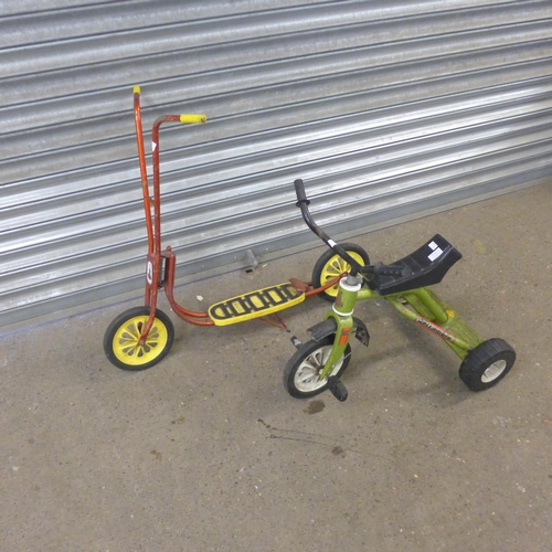 2212 - A child's Raleigh scooter and a Raleigh child's tricycle