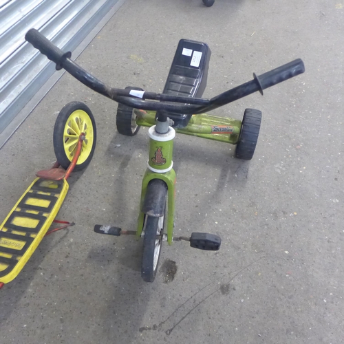 2212 - A child's Raleigh scooter and a Raleigh child's tricycle