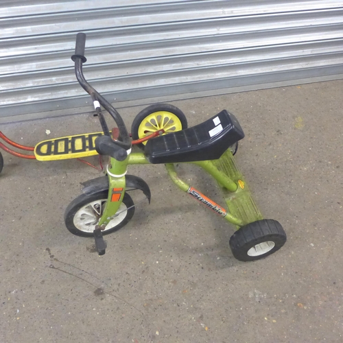 2212 - A child's Raleigh scooter and a Raleigh child's tricycle