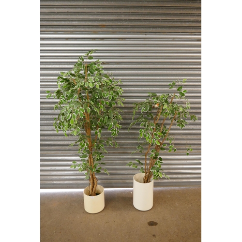 2224 - 2 Artificial potted plants, one approx. 180cm tall and one approx. 145cm tall with a faux bird prop ... 