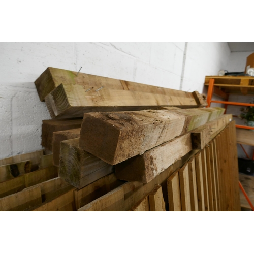 2258 - A quantity of seven 10ft x 5.5ft feather edge fence panels, seven 8ft x 4'' x 3'' wooden fence posts... 