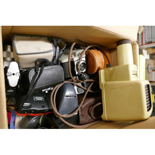 2361 - 3 Boxes of various binoculars and cameras