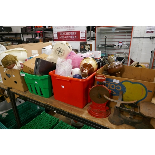 2362 - 4 Boxes of assorted household items including dog statues, dolls, bells, My Little Pony plushes, gla... 