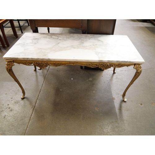 100 - A French gilt metal and marble topped coffee table