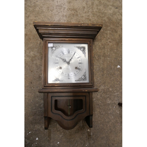 185 - A circular coffee table, a wall clock and a Victorian box