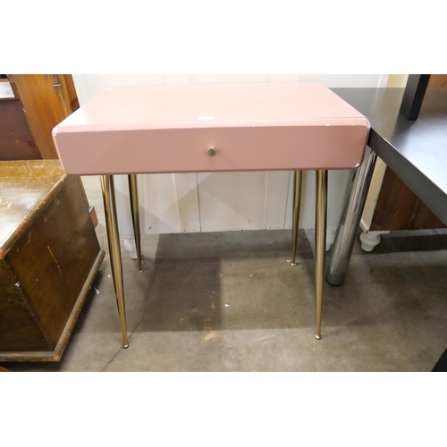 191 - A chrome and pink lacquered single drawer dressing table