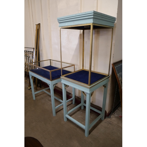 195 - Two painted pine and brass display cabinets