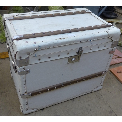 204 - An early 20th Century style white leather steamer trunk