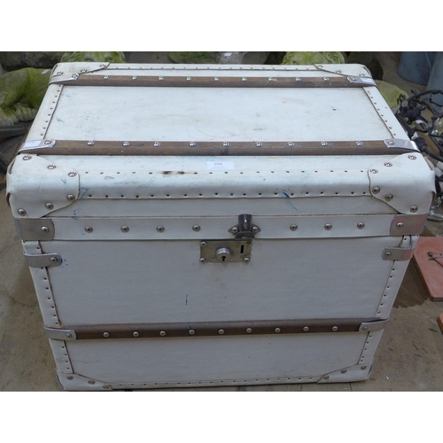 204 - An early 20th Century style white leather steamer trunk