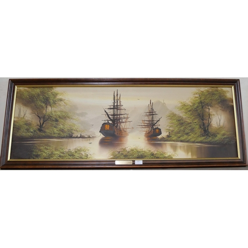 227 - Tom Gower, river scene, oil on canvas, framed