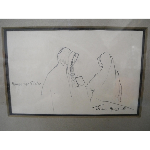 229 - Theodor Handcock, Nonnengetlister, pencil skletch, dated'55, framed