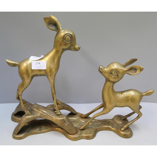 274 - A brass figure of two deers