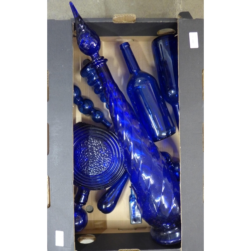 297 - Assorted blue studio glassware