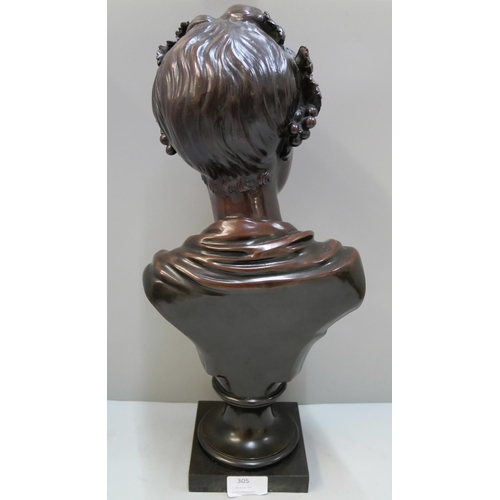 305 - An Art Nouveau style bronze bust of a lady