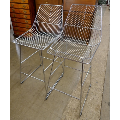 44H - A pair of chrome geometric pattern bar stools