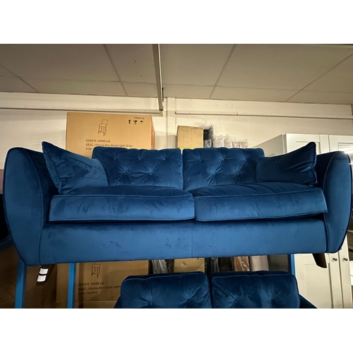 1563 - A Hoxton blue velvet upholstered three seater sofa, RRP £799