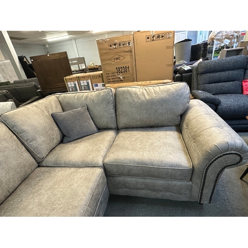 1574 - A champagne vegan leather upholstered RHF corner sofa