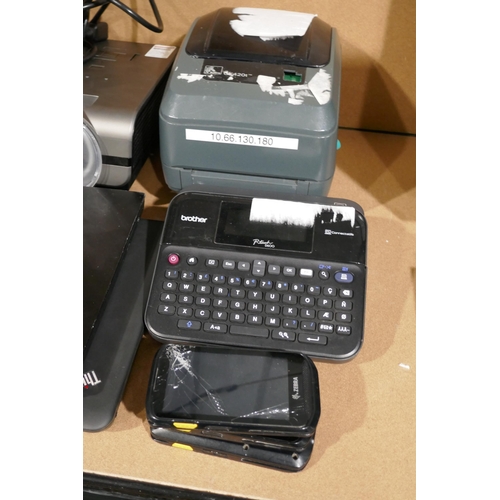 3115 - Assorted misc. electricals including Brother label printer, two Lenovo Think Pads, Zebra printer and... 