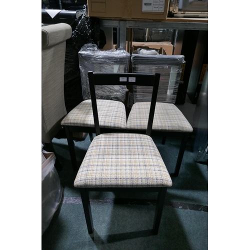 3156 - Three black wooden dining chairs With check fabric seats (420-809  * This lot is subject to vat