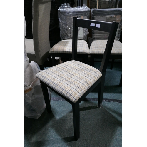 3156 - Three black wooden dining chairs With check fabric seats (420-809  * This lot is subject to vat