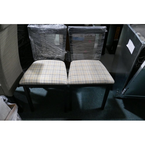 3156 - Three black wooden dining chairs With check fabric seats (420-809  * This lot is subject to vat