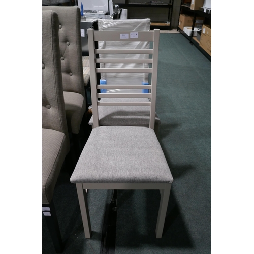 3157 - Two cream wooden dining chairs With check fabric seats ( 420-810)  * This lot is subject to vat