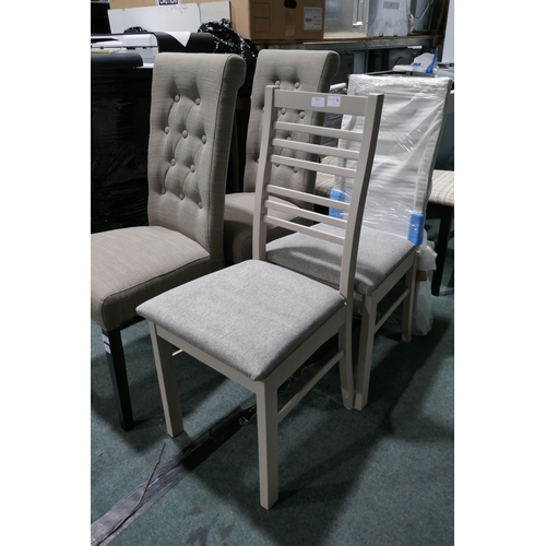 3157 - Two cream wooden dining chairs With check fabric seats ( 420-810)  * This lot is subject to vat