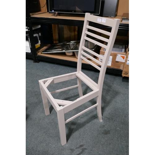 3157 - Two cream wooden dining chairs With check fabric seats ( 420-810)  * This lot is subject to vat