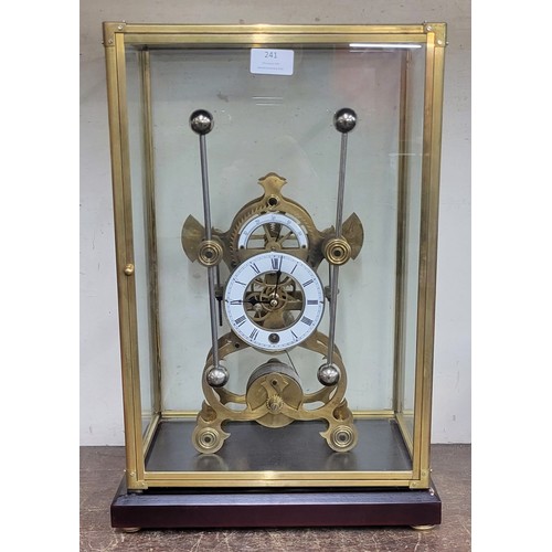 241 - A cased grasshopper pendulum single fusee skeleton clock