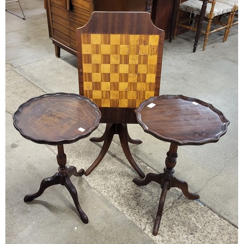 138 - Two Regency style mahogany wine tables and a tripod games table