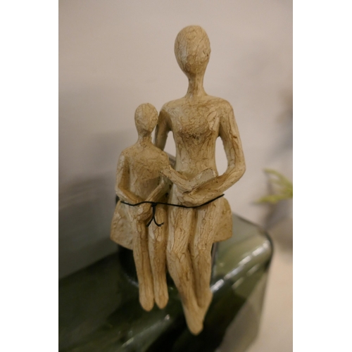 1311 - A Marly Grey glass bottle vase , H 15.5cms and a mother and child pot hanger (505941339780614)   #