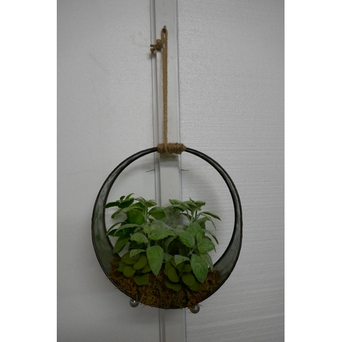 1318 - Faux green succulents in a round iron pot  - H 30cms (66554912)