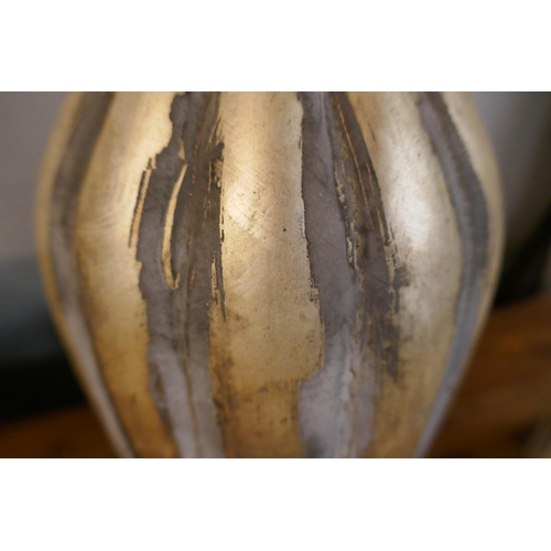 1339 - A hand crafted burnished and grey striped vase, H 46cms (2241814)   #