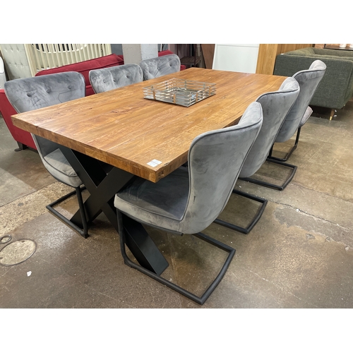 1360 - A Lex dining table and six grey velvet buttoned Arjun chairs * this lot is subject to VAT