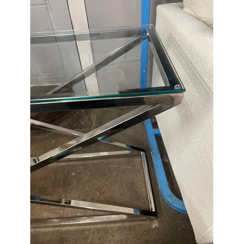 1362 - A glass and chrome 'X' base console table * this lot is subject to VAT