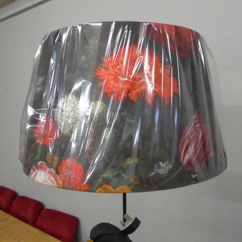1370 - A floor standing parrot lamp with floral shade