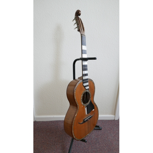 873 - A parlour guitar made by Giovanni Kasermann of Naples, Italy in 1928. Mother of Pearl inlay, fret ma... 