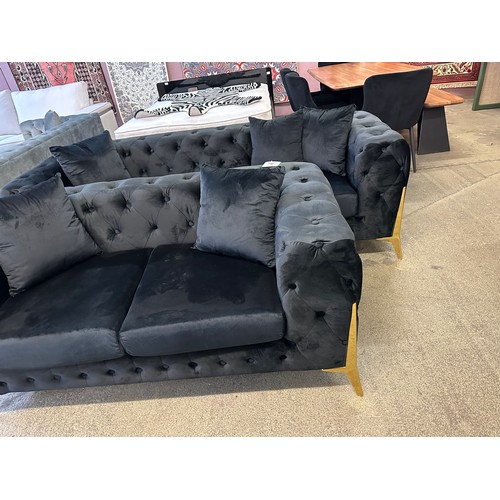 1456 - A Matrix black buttoned velvet three and two seater sofa *This lot is subject to vat