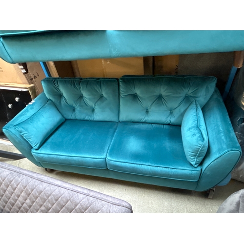 1430 - A Hoxton teal velvet upholstered three seater sofa, RRP £799