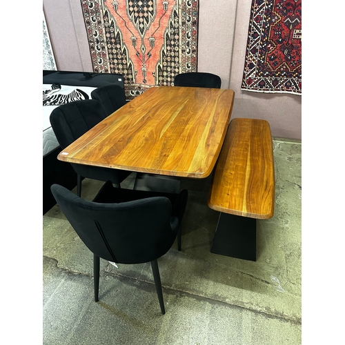 1485 - A Lucio 170cm dining table with a set of four Kos black velvet dining chairs and a Lucio bench  * th... 