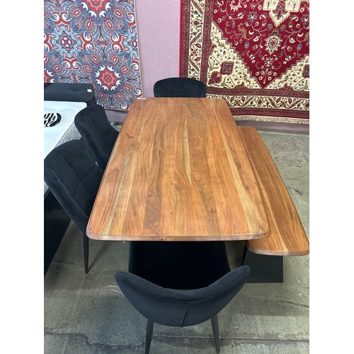 1485 - A Lucio 170cm dining table with a set of four Kos black velvet dining chairs and a Lucio bench  * th... 