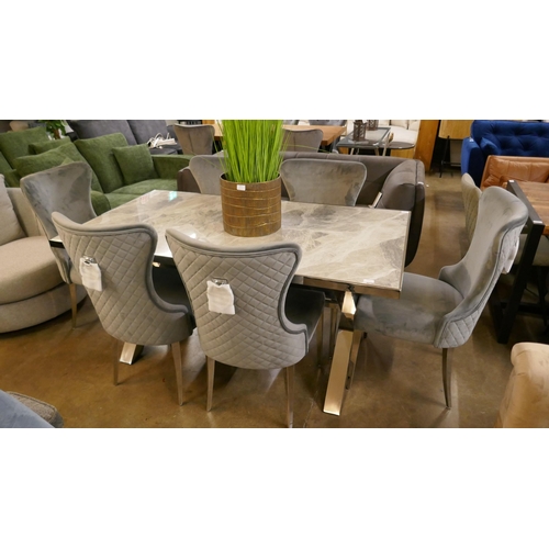 1346 - A Vanquish 165cm dining table and a set of six Luna grey velvet dining chairs  * this lot is subject... 