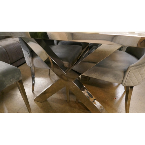 1346 - A Vanquish 165cm dining table and a set of six Luna grey velvet dining chairs  * this lot is subject... 