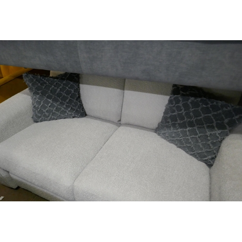 1355 - A steel blue three seater sofa and contrasting off white three seater sofa