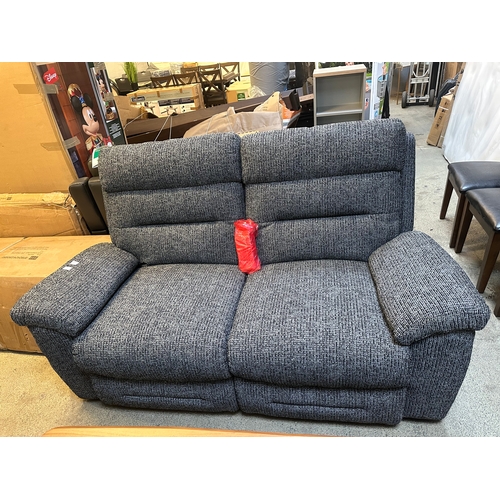 1530 - A navy blue fleck textured weave upholstered two seater power recliner sofa