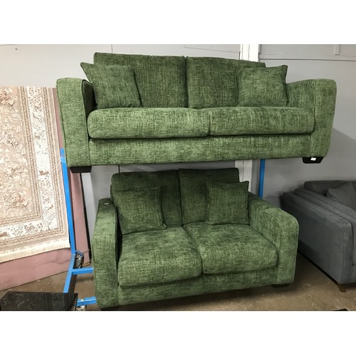 1423 - A Shada hopsack green three seater and two seater sofa
