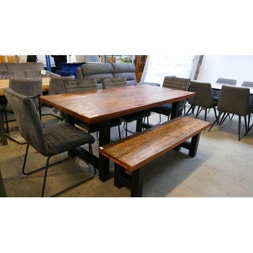 1527 - Haryana dining table with four charcoal velvet chairs and bench