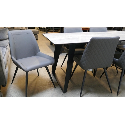 1528 - Laredo dining table and six grey upholstered chairs